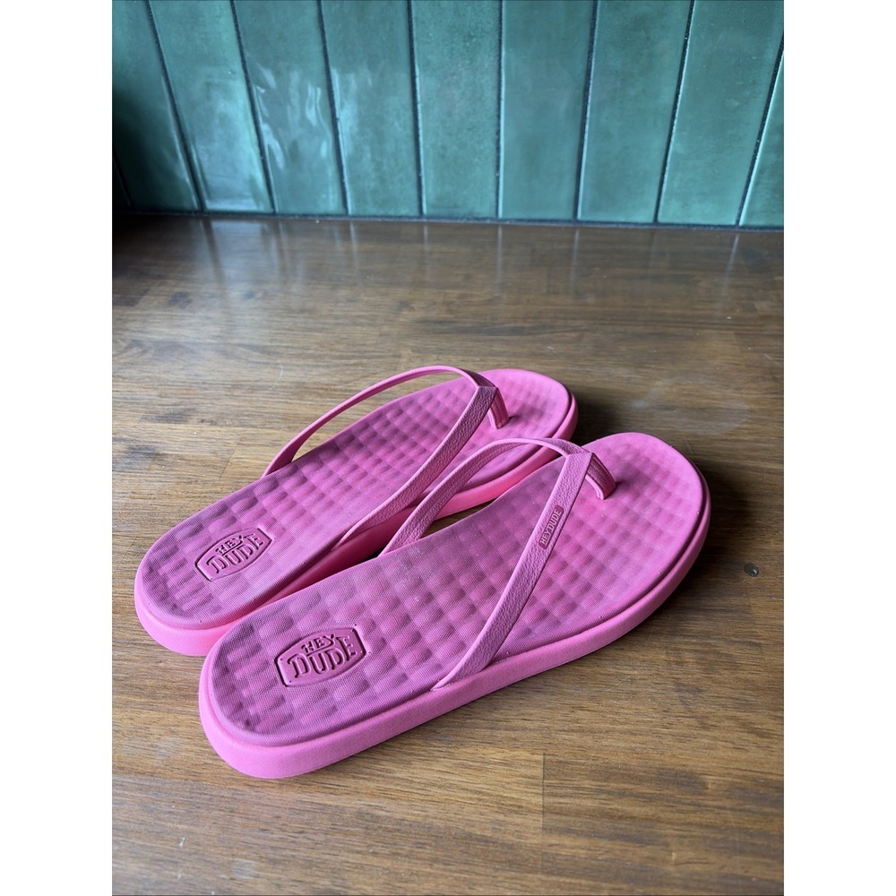 Hey Dude Women's Maui Breeze Black Flip Flop Sandals Slip On US Size 10 Pink
